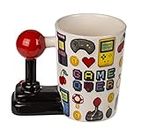 MIJOMA Gamer Tasse à café avec poignée de joystick en céramique, capacité 300 ml, pour boissons chaudes et froides (Game Over Joystick)