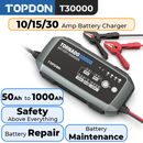 2024 TOPDON T30000 10 15 30 Amp Automotive Battery Charger for 6V/12V/24V Car