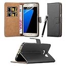 For Samsung Galaxy S7 Phone Case Luxury Leather Magnetic Wallet Card Holder Book Flip Stand View Protective Cover For Galaxy S7 (Black)