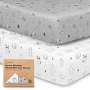 Pack and Play Sheets Fitted, 2-Pack Mini Crib Sheets - Pack N Play Sheets, Organic Fitted Crib Sheet for Pack and Play Mattress, Playard Baby Crib Sheets,Crib Sheets Neutral for Boys,Girls (Woodland)