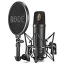 RØDE NT1 Micrófono de condensador cardioide de gran diafragma RØDE NT1 con montura antivibración y filtro antipop para producción musical, grabación vocal, transmisión y podcasting