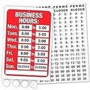 ASSURED SIGNS Open Signs, Business Hours Sign Kit - Bright Red and White Colors - 7.7 x 11.7 Inch - Includes 4 Free Double Sided Adhesive Pads and a Black Vinyl Number Sticker Set - Ideal Open Signs for Business, Shop, Store or Office - Display Your Personalized Hours of Operation on Your Front Window