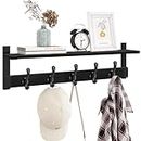 Homode Coat Hanger Wall Mount with Shelf, 29 in Hanging Coat Rack with Storage, Entryway Shelf with Pegs for Hanging Coats Hats Towel Purse Robes, Black