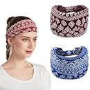 Hodaqe Headbands for Women, Non-Slip, Premium Stretchy Bohemian Head Bands Hair Accessories,Wear for Yoga, Fashion, Working Out, Travel or Running, 2 Pack