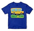 WALLABY KIDS Boys & Girls Yellow School Bus Transport Theme 100% Cotton Unisex Kids T-Shirt (Royal Blue; 7-8 Years)