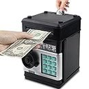 Cabhuti ATM Piggy Bank Electronic Password Cash Coin Bank,Money Saving Box for Kids,Boys Girls Best Gift (Black)