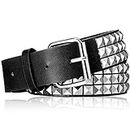Geyoga Studded Belt Metal Punk Rock Rivet Belt Punk Leather Belt Threads Studded Goth Belt with Pyramid Studs for Women Men, Silver, general size