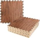 Nasmodo 8 Pcs 10MM/ 1CM Interlocking Printed Wood Floor Eva Foam Mats Wood Grain Tiles for Home Office Playroom Bedroom Wood Grain Interlocking Puzzle Floor mats for Home Soft(60 * 60cm)