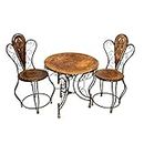 Urban Art Store Wood & Wrought Iron Patio Furniture Set Garden & Outdoor/Indoor Furniture (Brown, Black) Set of 3