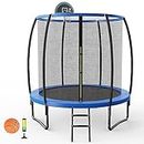 Goplus 8FT 10FT 12FT Trampoline, Outdoor Trampoline with Basketball Hoop, Safety Enclosure Net, Basketball & Pump, ASTM Approved All Weather Recreational Trampoline for Kids Youth Adults (8FT)