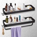 Wall Mount Bathroom Floating Shelf 2-Tier 15.7" Black Aluminum Frame Thick Glass