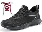 SPIEZ Womens Non Slip Shoes - SRC Certification Food Service Shoes Oilproof with Arch Support Black US6-10