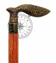 Antique Solid Brass Blade Head Wooden Handle Walking Cane Victorian Gift