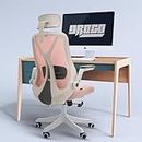 DROGO Premium Ergonomic Office Chair for Work from Home, High Back Computer Chair with Adjustable Seat, Headrest, Flip-up Armrest, Lumbar Support & Recline | Mesh Chair for Office/Home (White/Pink)
