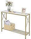 Tajsoon Console Table, Entryway Table Narrow Sofa Table with Shelves, Entrance Table for Hallway, Entryway, Living Room, Foyer, Corridor, Office, Gold & White