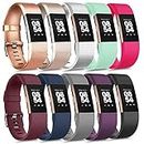 10 Pack Sport Bands Compatible with Fitbit Charge 2 Bands, Soft Silicone Replacement Wristbands for Women Men Small Large (Small, 10 Pack B)