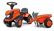 Falk – Traktor Kubota mit Anhänger – ab 12 Monaten Schaufel und Rechen inklusive – 2 Stile zur Personalisierung – Kennzeichen personalisierbar – 260 C