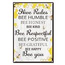CREATCABIN Metal Tin Sign Hive Rules Bee Happy Retro Vintage Funny Wall Decor Art Mural Hanging Iron Painting for Home Garden Bar Pub Kitchen Living Room Office Garage Poster Plaque 8 x 12inch