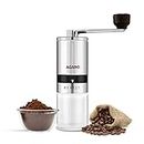 AGARO Elite Manual Coffee Grinder, Ceramic Grinder with Glass jar, 6 Adjustable Settings, Stainless Steel Body, Tooth Handle, No Power, Whole Bean, Drip Coffee, Espresso, Silver