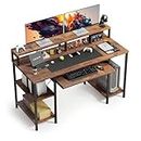 MUTUN 47" Computer Desk, Office Desk, Home Office with Shelves, Gaming Desk with Keyboard Tray, Study Table with Monitor Stand, Vintage Brown