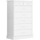 Hasuit White Dresser for Bedroom, Tall 7 Drawer Dresser with Sturdy Base, Wood Storage Tower Clothes Organizer, Large Storage Cabinet, Chest of 7 Drawers for Closet, Living Room, Hallway