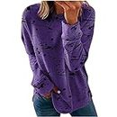 prime big day deals today 2023 Long Sleeve Shirts for Women 2023 Casul Crewneck Lightweight Sweatshirts Fashion Print Loose Pullover Trendy Tops Purple XXL