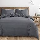 Wake In Cloud - Grey Quilt Cover Set, 1000TC Ultra Soft Microfiber Doona Cover Bedding Set in Solid Plain Color Gray (3pcs, Queen Size)