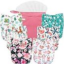 wegreeco Washable Reusable Baby Cloth Pocket Diapers 6 Pack + 6 Rayon Made from Bamboo Inserts (with 1 Wet Bag, Flower)