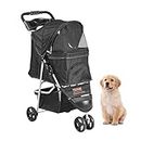 VEVOR Pet Stroller, 3 Wheels Dog Stroller Rotate with Brakes, 35lbs Weight Capacity, Puppy Stroller with Front Pedal, Velcro, Storage Basket and Cup Holder, for Dogs and Cats Travel, Black