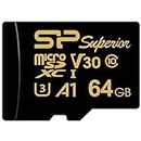SP Silicon Power 64Gb High Endurance Microsdxc Uhs-I Micro Sd Card with Adapter, Optimized for 4K Uhd Video Recording, Class 10 U3 V30 A1 Microsd Memory Card, Superior Golden Series