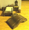 Vtg. Miniature Doll House Furniture~Canopy-Bed,Mirror,Dresser Night Stand,Stool