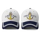 PopCrew Captain Hat & First Mate | Matching Skipper Boating Baseball Caps | Nautical Marine Sailor Navy Hats (Captain & First Mate)