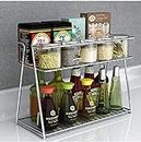 TechSrmaji Stainless Steel 2-Tier Kitchen Rack and Organizer Spice Rack and Container Organizer, Utensils Dishes Spices Jar holder rack and cup, glass holder Decoration (2 Layer Rack)