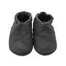 SAYOYO Soft Sole Leather First Walking Baby Shoes Toddler Moccasins Dark Grey