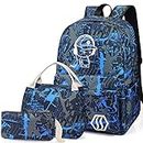 School Bag Kids 3-in-1 Bookbag Set, Junlion Music Boy Laptop Backpack Lunch Bag Pencil Case for Teen Boys