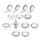 LEEQBCR 13 piezas Juego de anillos de nudillos vintage de plata apilables anillos de dedo de serpiente tamaño midi conjuntos de anillos para mujeres y niñas