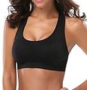 ANGOOL Sports Bras for Women, Racerback Yoga Bra Padded Mid Impact Support for Workout Fitness Black