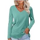 Ladies Pullovers On Clearance Prime Women's Long Sleeve Tunics Tops V Neck Casual Shirts Solid Color Loose Fit Blouses Tees Basic T-Shirts Daily Wear Light Blue