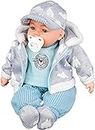 Bibi Doll - 18" Lifelike Large Soft Bodied Baby Doll With Dummy & Sounds Girls Boys Toy (Grey with Cap)