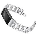 Hopply Compatible with Fitbit Charge 3 / Charge 4 Bands for Women Replacement Metal Charge 3 hr Strap Band with Bling Rhinestone Bangle for Fitbit Charge 4 Special Edition (Silver)