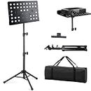 AEILA Portable Sheet Music Stand with Carrying Bag, Adjustable Height 27.6''-57.1'' /70~145cm, Folding Music Stand, Portable Fortable Music stand for Sheet Music, Black