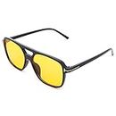 Pro Acme Retro Square Pilot Sunglasses for Women Men, Large Frame 70s UV400 Protection Sun Glasses (Black Frame | Yellow Lens)