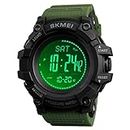 Compass Watch Army, Digital Outdoor Sports Watch for Men Women, Pedometer Altimeter Calories Barometer Temperature Waterproof (Green)