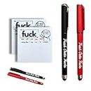 Fresh Outta Fucks Pad and Pen,Funny Desk Accessories Small Sticky Notes,Funny Sticky Notes and Pen Set, Snarky Novelty Office Supplies Fun Pen Gifts for Friends, Co-Workers (Black+Red)