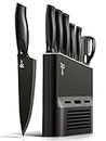 Kitchen Knife Set with Knife Block Set - 7 Pieces Professional Chef Knife Set Contain Knives, Scissor and Knife Block for Meat/Vegetables/Fruits's Chopping, Slicing, Dicing & Cutting, Black