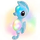 Athoinsu Light up Seahorse Stuffed Animals LED Soft Ocean Life Plush Toy with Night Light Bedtime Pal Children's Day Birthday Gifts for Toddler Kids, 8''(Blue)