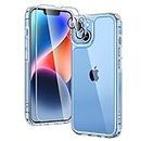 TAURI [5 in 1] Designed for iPhone 14 Case [Not Yellowing], with 2 Tempered Glass Screen Protectors + 2 Camera Lens Protectors [Military Grade Protection] Shockproof Slim Phone case 6.1 Inch, Clear