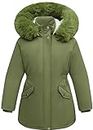 MOERDENG Girl's Winter Long Coat Waterproof Kids Outerwear Warm Parka Puffer Jacket With Hood, Green05, 13-14