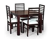 Wood Prints Sheesham Wood Square Dining Table With 4 Cushioned Chair For Living Room Wooden 4 Seater Dining Table Sets For Home Kitchen Modern Dining Room Furniture (Mahogany Finish)