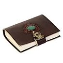 Handmade Leather Journal Diary with Metal Lock - KHAFRA Real Leather Green Stone Brown Embossed - Size (H) 6*(L) 4.5 Brown - Perfect Leather Journal Diary